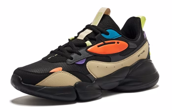 Erke Cushioning Wear-Resistant Low-Top Casual Shoes Men's Positive Black Fluorescent Racing Orange